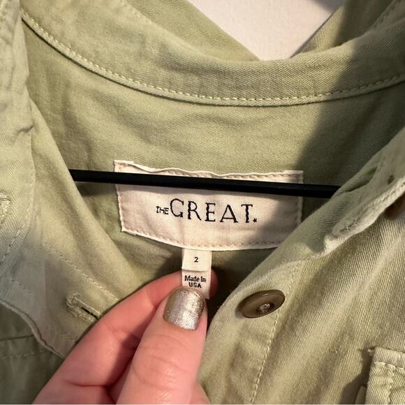 THE GREAT. Green cotton Button Front Top Jacket Medium 2 - Picture 11 of 11